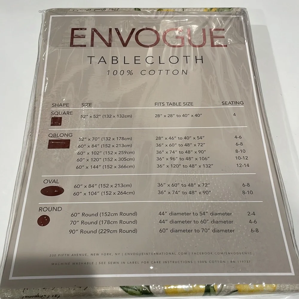 Envogue cotton tablecloth. French farmhouse style with lemons. NWT